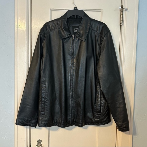 Haggar Leather Jacket Zip Up Black Fully Lined Pockets Y2K Size M - Picture 2 of 10